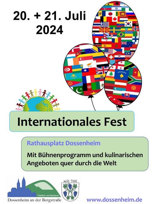 Bunte Luftballons auf dem Plakat zum Internationalen Fest